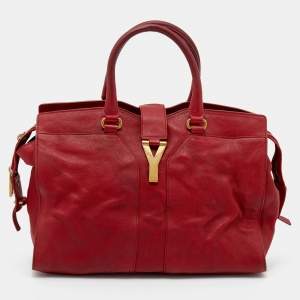 Pre Owned Yves Saint Laurent Red Leather Medium Cabas Chyc Tote