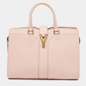Pre Owned Yves Saint Laurent Light Pink Leather Small Y-Ligne Cabas Tote