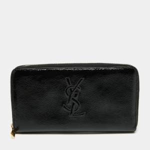 Pre Owned Yves Saint Laurent Black Patent Leather Belle De Jour Zip Around Wallet