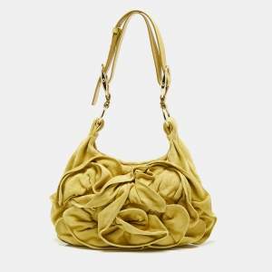 Pre Owned Yves Saint Laurent Mustard Yellow Suede Petal Nadja Hobo
