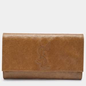 Pre Owned Yves Saint Laurent Brown Coated Canvas Belle De Jour Flap Clutch