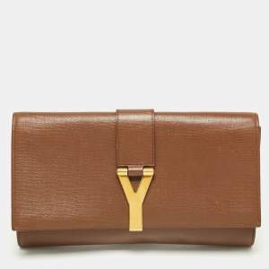 Pre Owned Saint Laurent Brown Leather Large Chyc Clutch