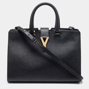 Pre Owned Yves Saint Laurent Black Textured Leather Small Cabas Chyc Tote