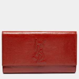 Pre Owned Yves Saint Laurent Cinnamon Brown Patent Leather Belle De Jour Flap Clutch
