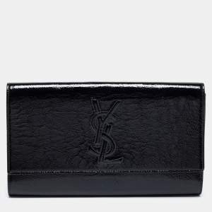 Pre Owned Yves Saint Laurent Black Patent Leather Belle De Jour Flap Clutch