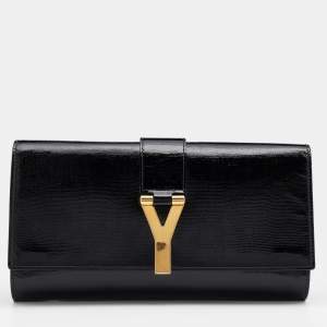 Pre Owned Yves Saint Laurent Black Patent Leather Y-Ligne Clutch