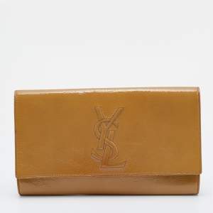 Pre Owned Yves Saint Laurent Beige Patent Leather Belle De Jour Flap Clutch