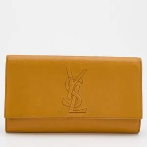 Pre Owned Yves Saint Laurent Mustard Leather Belle De Jour Flap Clutch