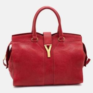 Pre Owned Yves Saint Laurent Red Leather Medium Cabas Chyc Tote