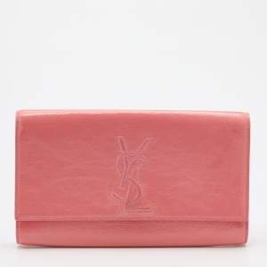 Pre Owned Yves Laurent Pink Patent Leather Belle De Jour Flap Clutch