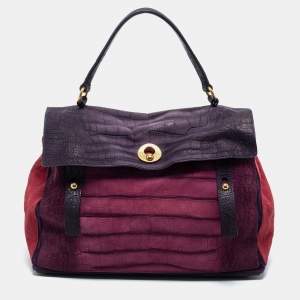 Yves Saint Laurent Multicolor Croc Embossed Leather and Suede Large Muse Two Top Handle Bag