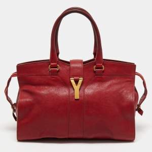 Pre Owned Yves Saint Laurent Red Leather Medium Cabas Chyc Tote