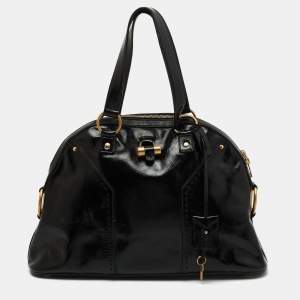 Yves Saint Laurent Black Patent Leather Large Muse Bag