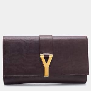 Pre Owned Yves Saint Laurent Burgundy Leather Y-Ligne Clutch