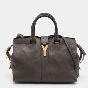 Pre Owned Yves Saint Laurent  Dark Grey Leather Small Cabas Y-Ligne Tote