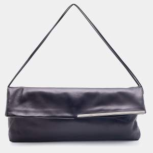 Pre Owned Yves Saint Laurent Black Leather Fold over Clutch