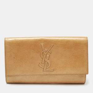 Pre Owned Yves Saint Laurent Gold Patent Leather Belle De Jour Clutch