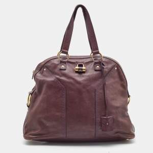 Pre Owned Yves Saint Laurent Purple Leather Oversized Muse Bag