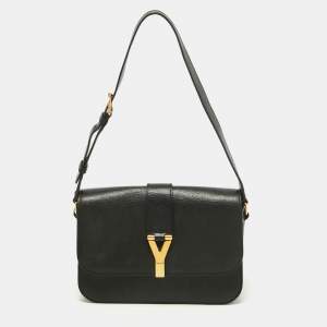 Yves Saint Laurent Black Leather Large Chyc Flap Shoulder Bag