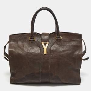 Pre Owned Yves Saint Laurent Dark Brown Leather Large Y Cabas Chyc Tote