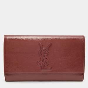 Pre Owned Yves Saint Laurent Old Rose Patent Leather Belle De Jour Flap Clutch