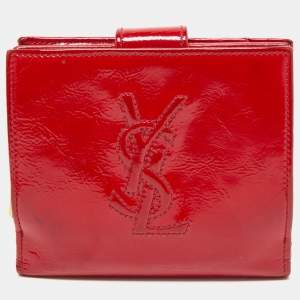 Pre Owned Yves Saint Laurent Red Patent Leather Belle de Jour Compact Wallet