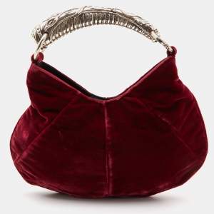 Yves Saint Laurent Burgundy Velvet Mombasa Horn Hobo 