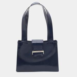 Pre Owned Yves Saint Laurent Blue Patent Vintage Tote