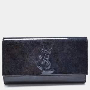 Pre Owned Yves Saint Laurent Deep Green Patent Leather Belle De Jour Flap Clutch