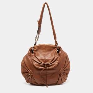 Yves Saint Laurent Brown Leather Pleated Hobo