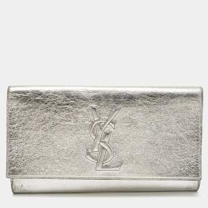 Yves Saint Laurent Silver Leather Belle De Jour Flap Clutch