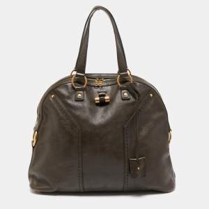 Pre Owned Yves Saint Laurent Dark Green Leather Oversized Muse Bag
