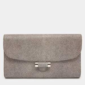 Pre Owned Yves Saint Laurent Grey Stingray Embossed Leather Sac Muse Clutch