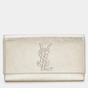 Pre Owned Yves Saint Laurent Gold Leather Belle De Jour Flap Clutch