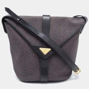 Yves Saint Laurent Black/Purple Woven Coated Canvas and Leather Vintage Flap Shoulder Bag
