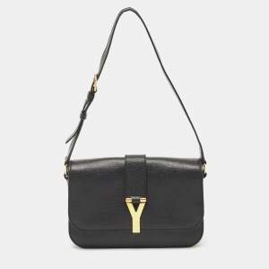 Yves Saint Laurent Black Leather Large Chyc Flap Shoulder Bag