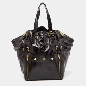 Pre Owned Yves Saint Laurent Brown Patent Leather Large Downtown Tote