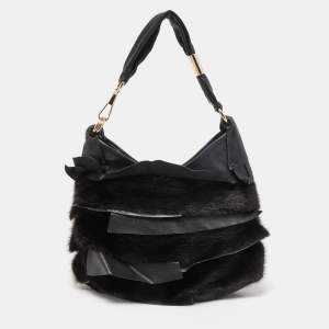 Pre Owned Yves Saint Laurent Black Leather and Calfhair Small St Tropez Hobo