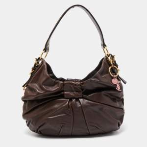 Yves Saint Laurent Dark Brown Leather Pleated Hobo