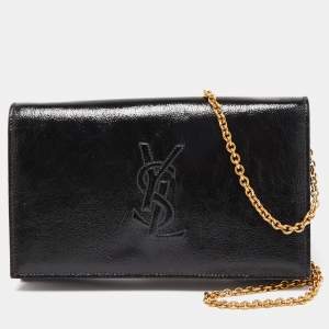 Yves Saint Laurent Black Patent Leather Belle De Jour Wallet on Chain