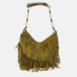 Yves Saint Laurent Olive Green Suede Fringe Mombasa Hobo