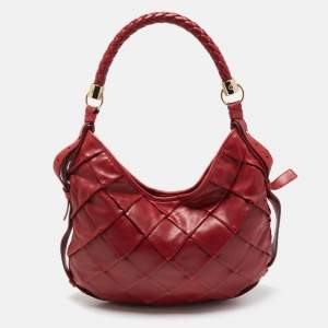 Yves Saint Laurent Red Woven Leather Braided Hobo