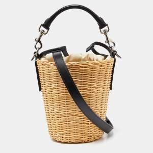 Saint Laurent Beige/Black Wicker and Leather Bucket Bag
