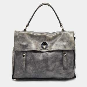 Yves Saint Laurent Grey/Black Leather and Suede Large Muse Two Top Handle Bag