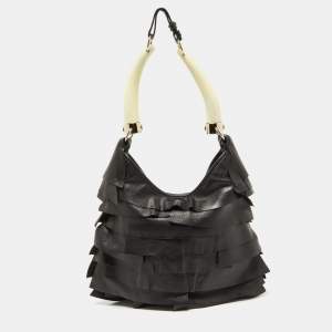 Yves Saint Laurent Black Leather St. Tropez Horn Hobo