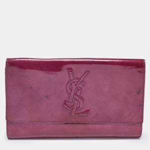 Pre Owned Yves Saint Laurent Purple Patent Leather Belle De Jour Flap Clutch