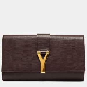 Pre Owned Yves Saint Laurent Burgundy Leather Ligne Y Clutch