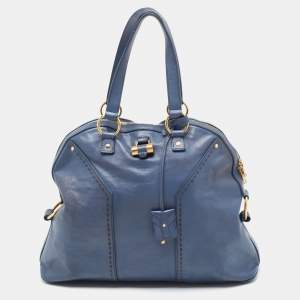 Pre Owned Yves Saint Laurent Blue Leather Oversized Muse Bag