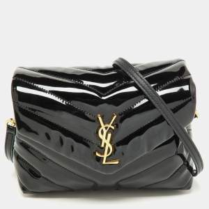 Saint Laurent Black Quilted Patent Leather Toy Loulou Crossbody Bag