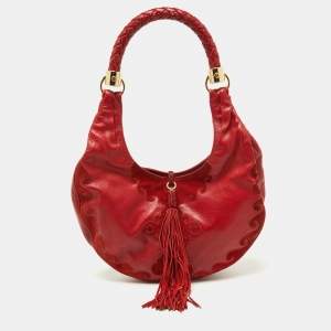 Yves Saint Laurent Red Suede and Leather Trim Tassel Hobo